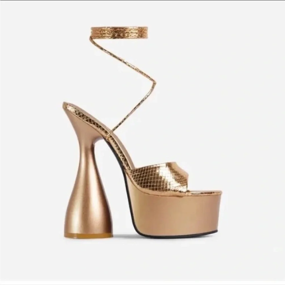 Gold Strappy Platform Heels